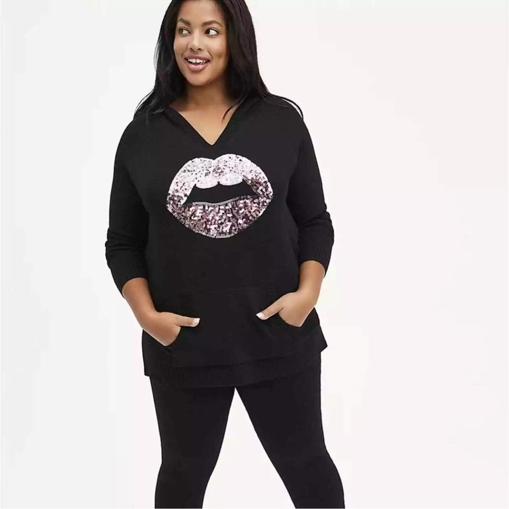 Torrid Breast Cancer Awareness Sequined Lips Sweater